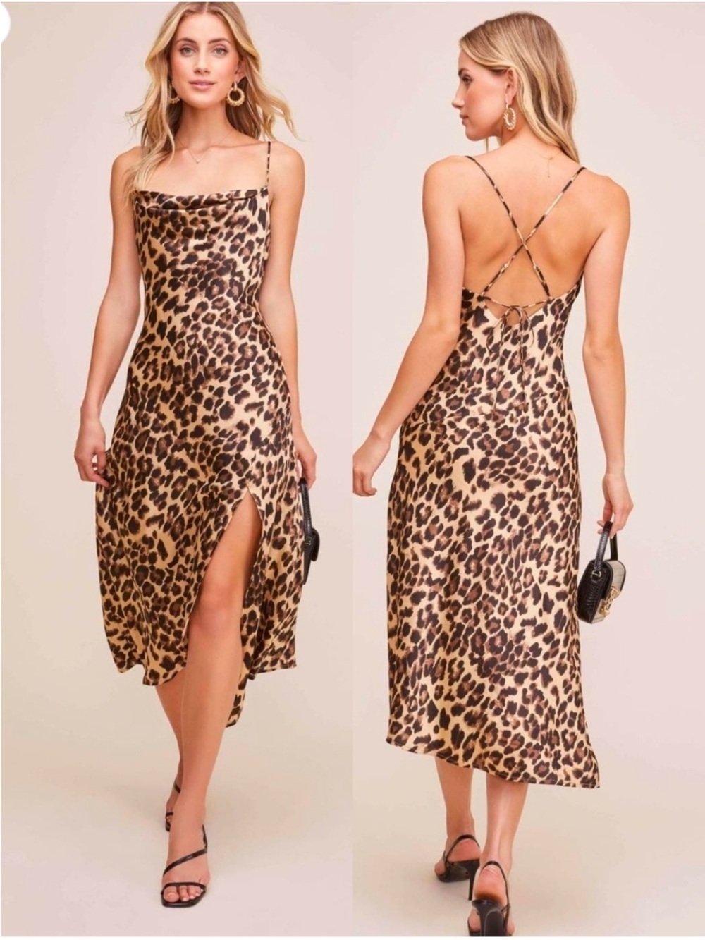 NWT ASTR Gaia Leopard Print Cowl Neck Slip Dress Sz M
